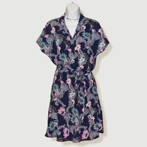 Lightweight Banana Republic Navy Floral Kimono Sleeve Day Dress with Pockets